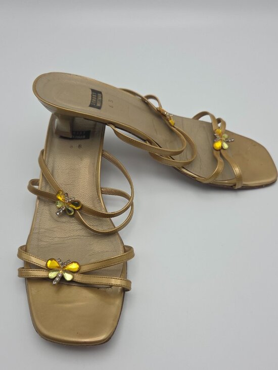 Stuart Weitzman Shoes - Stuart Weitzman Bugaboo Sandals – Gold Rhinestone Butterfly Heels Y2K Si